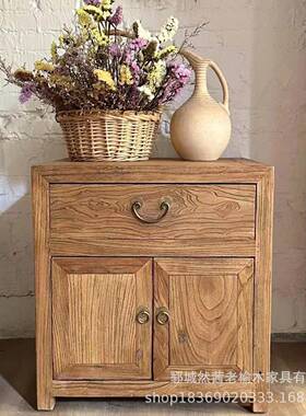 新中式老木床柜实木客厅玄关收木纳柜沙发边头柜OJC原老门板餐榆
