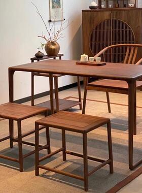 新中老榆木实茶台套装木式茶桌方凳茶凳家用办公民实木CIQ宿茶桌