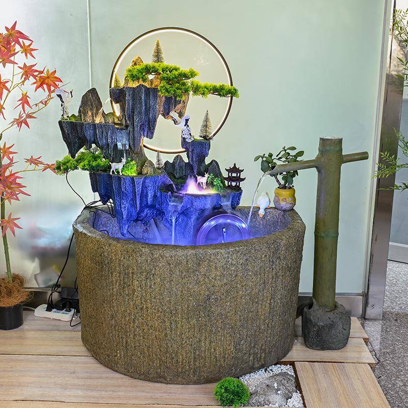 田花园庭院饰户外水露台假山流水喷泉KOU鱼池池鱼缸阳台装造景摆