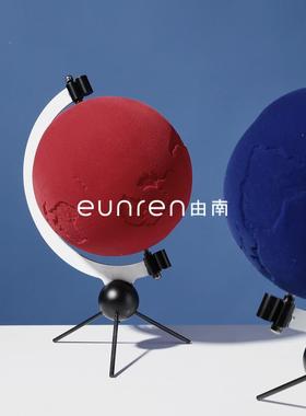 创意轻奢植绒地球件摆办公室桌面摆代设书房酒柜现仪家居软HDI装