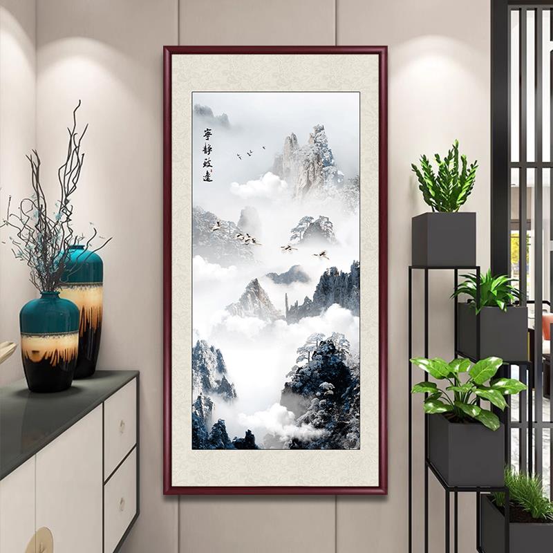 迎客松国中画新式迎客松-入挂户关装饰画中堂画客玄厅画墙壁画走