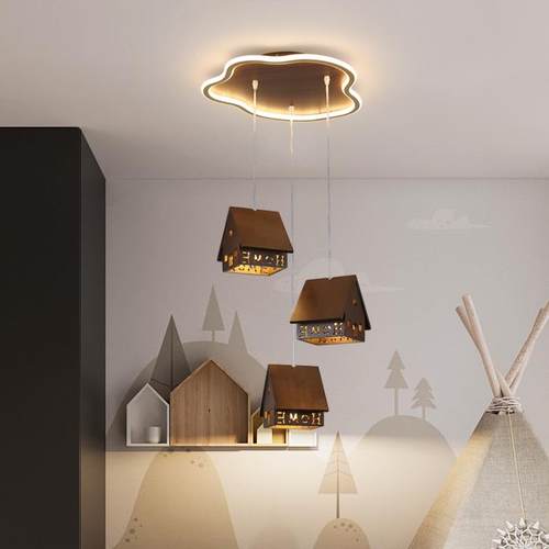 胡桃色新吊中935式LE餐D吊灯复古实木中国风餐厅灯个性卧木室床头