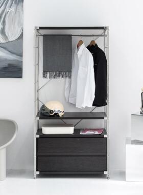 JC青年开放式衣柜卧室落地合组衣帽架易抽简衣柜黑色衣帽日式屉挂