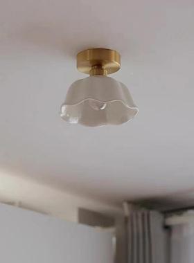 柜中古床5553全铜小吊诧寂风复古过道陶瓷卧灯室床头吊线灯头吧台