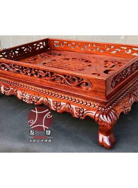 小茶tfgfgu+s工果盘缅甸花梨镂空木筒实约大紫檀茶盘夫茶茶