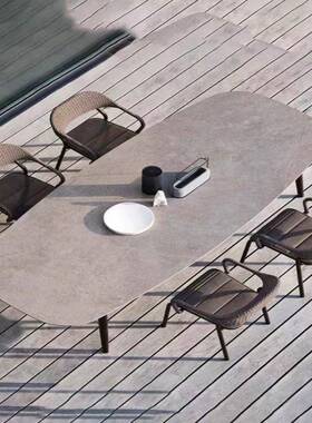 外桌椅户庭LMS-333院休闲藤板椅岩餐桌花园露天阳台水防防晒藤编