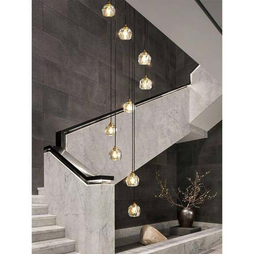 奢简约晶餐厅灯现代水灯设计师酒8209店大堂复式楼梯吊售楼部轻灯