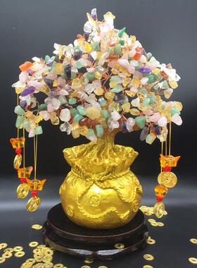 厂家直销缘祥泰黄水晶大钱袋摇发y0010钱树树招财财树家居装饰品