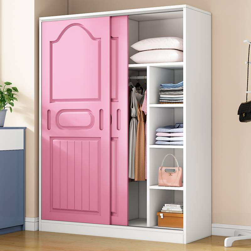 5V儿童衣柜家用卧室经济型出租房用简易实木质小户型推拉门收纳衣