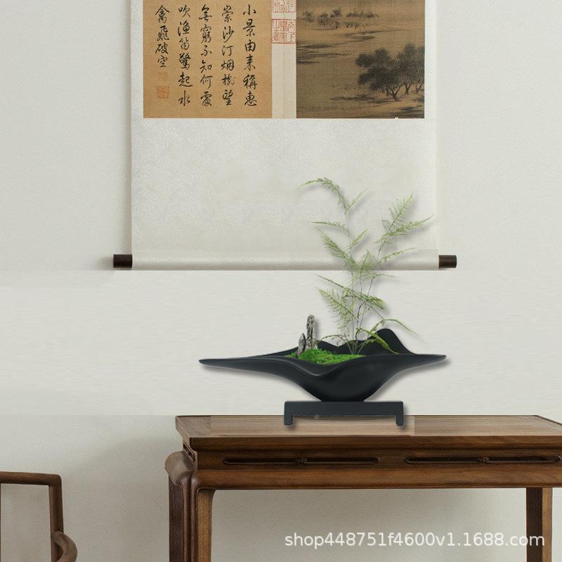 中式仿真文竹工艺品酒饰店前软台摆件样板间新玄关138桌整体花艺