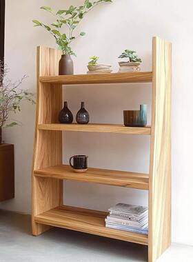 天然原木复古实木书架落地书柜陈架列客卧厅室置物阳架TUZ台盆栽