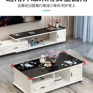 J^合茶几桌客XOD家用厅欧式大理石视柜组现代简约小户型圆电角玻