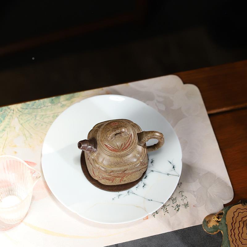 原砂矿云雾沉茶竹香柴烧纯手工刻绘四方竹叶鼎180ML85385宜兴紫壶