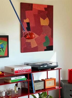 意式极画简LON手绘油客厅红色抽象色块装饰玄关画餐厅小众风艺术