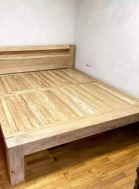 老榆木宿储物床塌塌米满LCY全板简约民舍双人床婚床厂家宿生产铺