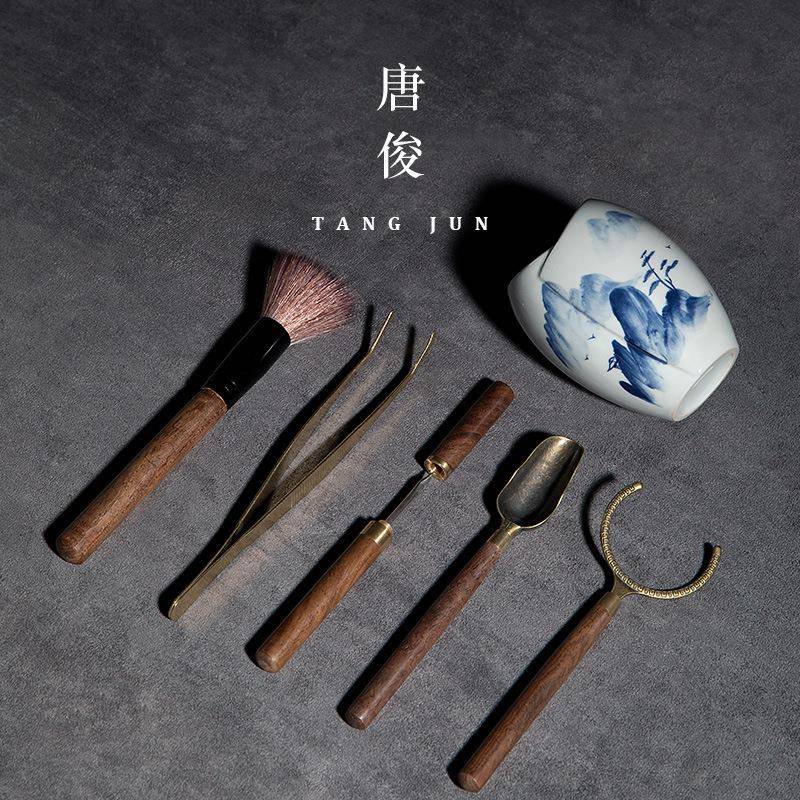 唐俊手绘配茶道六君子件套套装茶具件茶夹三件XDY6套茶笔茶匙茶勺