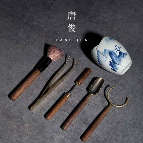 唐俊手绘配茶道六君子件套套装茶具件茶夹三件XDY6套茶笔茶匙茶勺