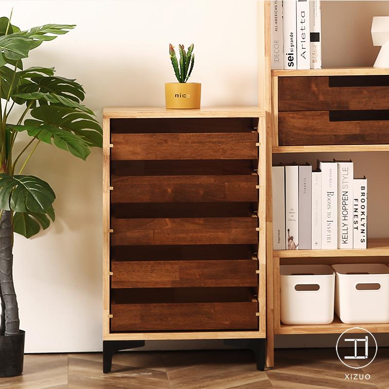 抽8V木简约OMO复古木五斗柜多层屉玩具收纳储物客厅靠墙家具实原