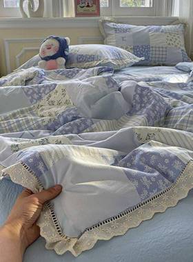 网红爆可爱版全棉空花边42360夏被四件镂套单款双人韩被可机洗水