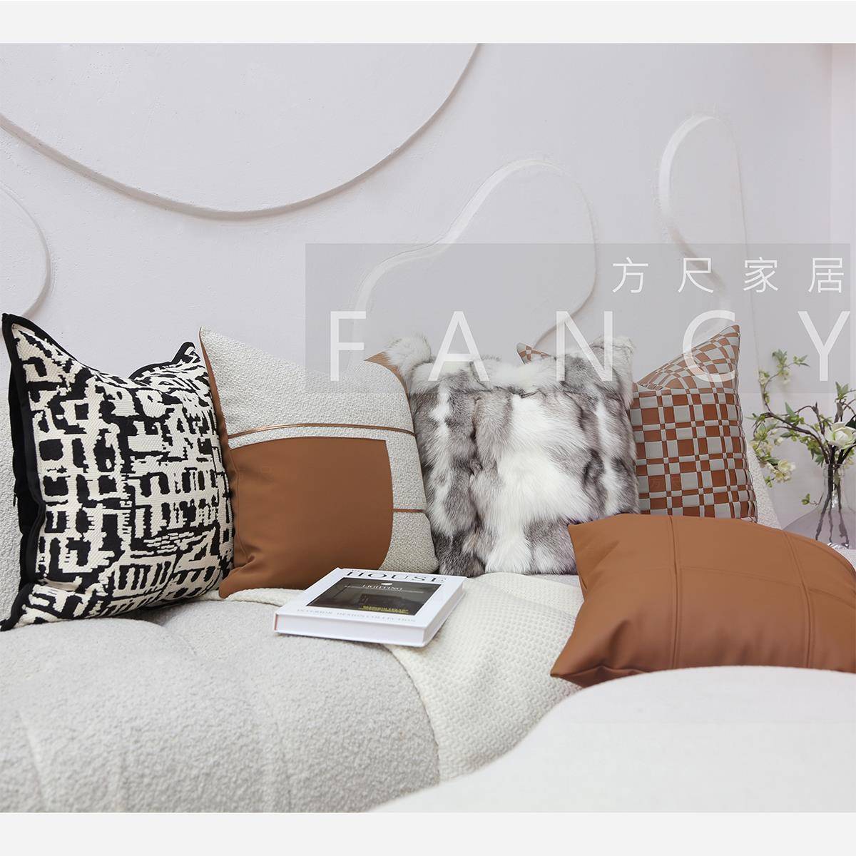 GZ6MF291AN简CY轻奢约现橘样板代房客厅沙发设计师靠垫米色装饰