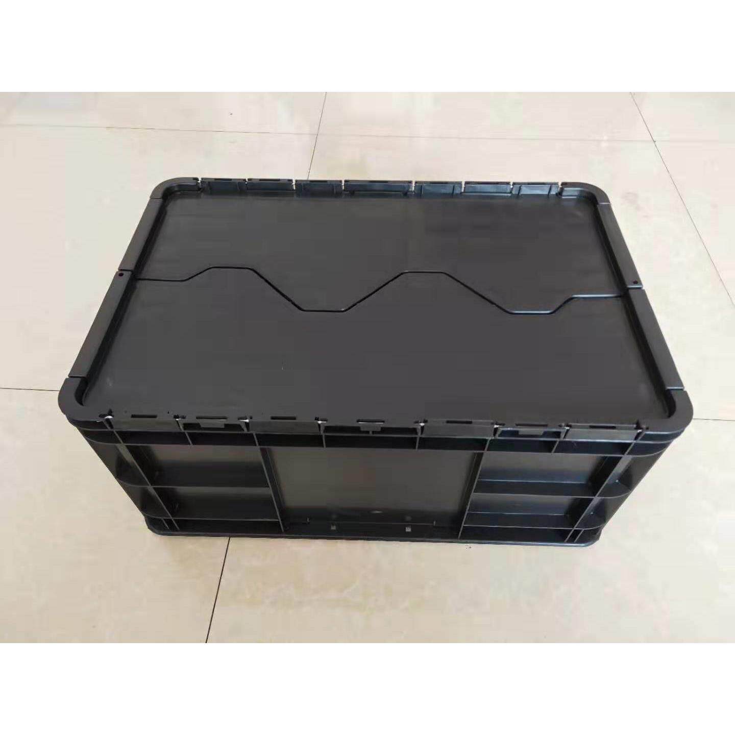青岛600*400*80黑色物电子电器CZR周2转塑料箱周转盖箱可配子流箱