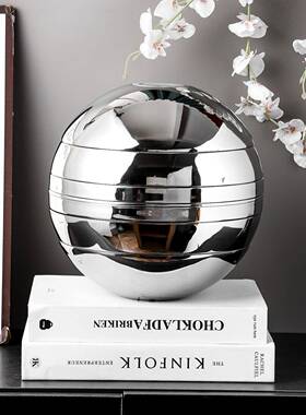 380704不锈钢球形盘套装烫碗七件套艺术球体摆件亮碗光双层防碗盘