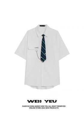 【品牌撤柜现货】夏季新款宽松休闲情侣衬衣女学院风短袖白衬衫男