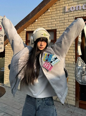 Amoeba原创国潮魔术贴设计飞行夹克春季新款美式街头宽松男女外套