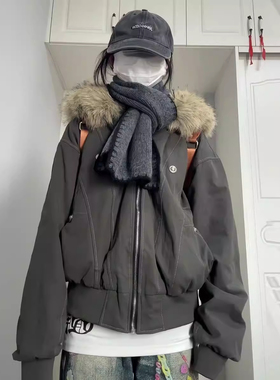 INEA座山雕毛领棉服女2025冬季新款短款连帽棉袄学生保暖棉衣外套