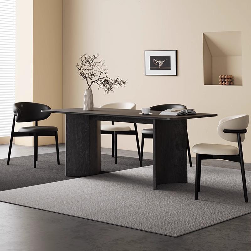 意色式极简黑岩板餐桌简用约轻奢现形代CSB家小户型长方餐桌椅组