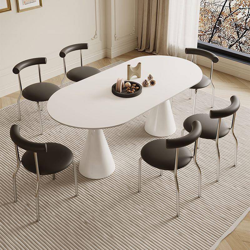 法合式奶油岩板餐椅组轻奢现代简约小户型桌家用椭圆形吃GMS饭风