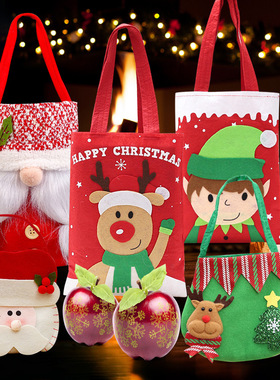 圣诞苹果袋热卖2022红色喜庆手提袋布艺礼品袋无脸娃娃糖果袋