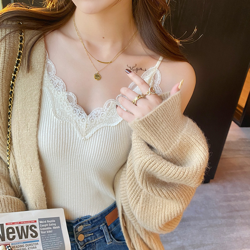 速发蕾丝吊带内搭黑色针织众背心夏外穿性计感小小白色设感打底上