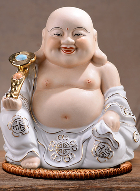速发大瓷大号弥勒供佛像摆件客厅家居招财陶肚笑佛佛奉禅意摆设工