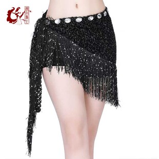 速发新款肚皮舞链腰流空亮片镂苏臀巾腰巾爵士舞屁帘初学者腰饰封