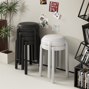 速发塑料凳子家用可叠胶加厚软包圆凳简约高板凳客备餐桌厅用放凳