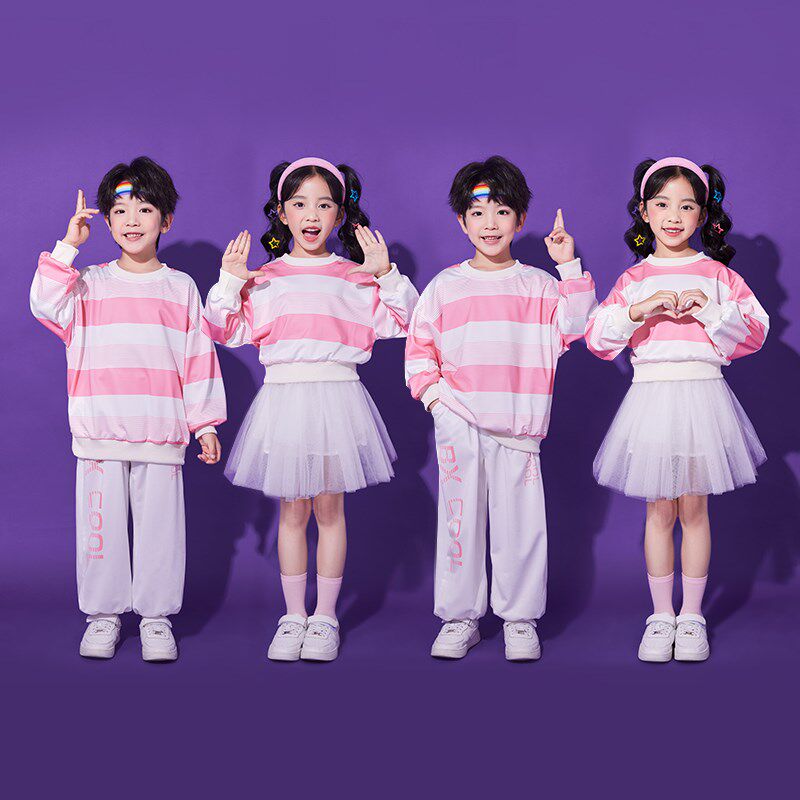 速发多巴胺少儿啦啦队演出服条纹卫衣幕儿学小园生运动会开幼式表