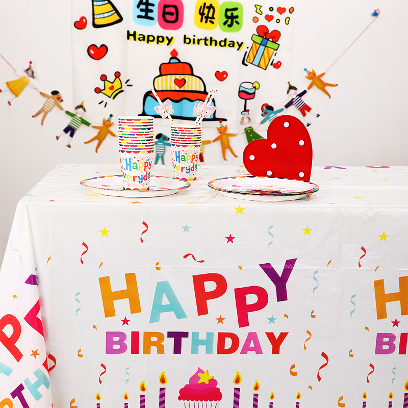 速发生日桌布一次油花印防水防性点心台儿童主题生日装饰场景布置