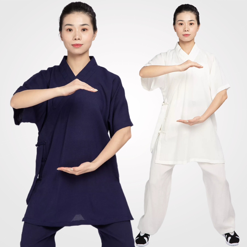 速发夏天武当太极服亚麻晨练服武术服棉麻练功服武当道袍男款士