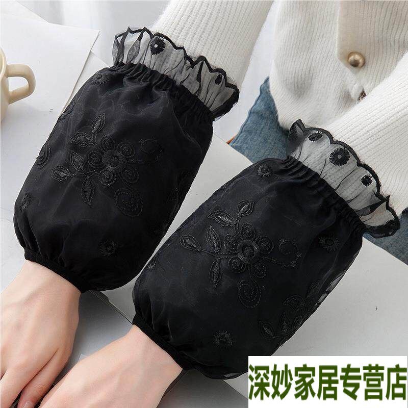速发蕾丝袖套短款防污服袖头办公室防脏学生餐饮工作护袖套咖色