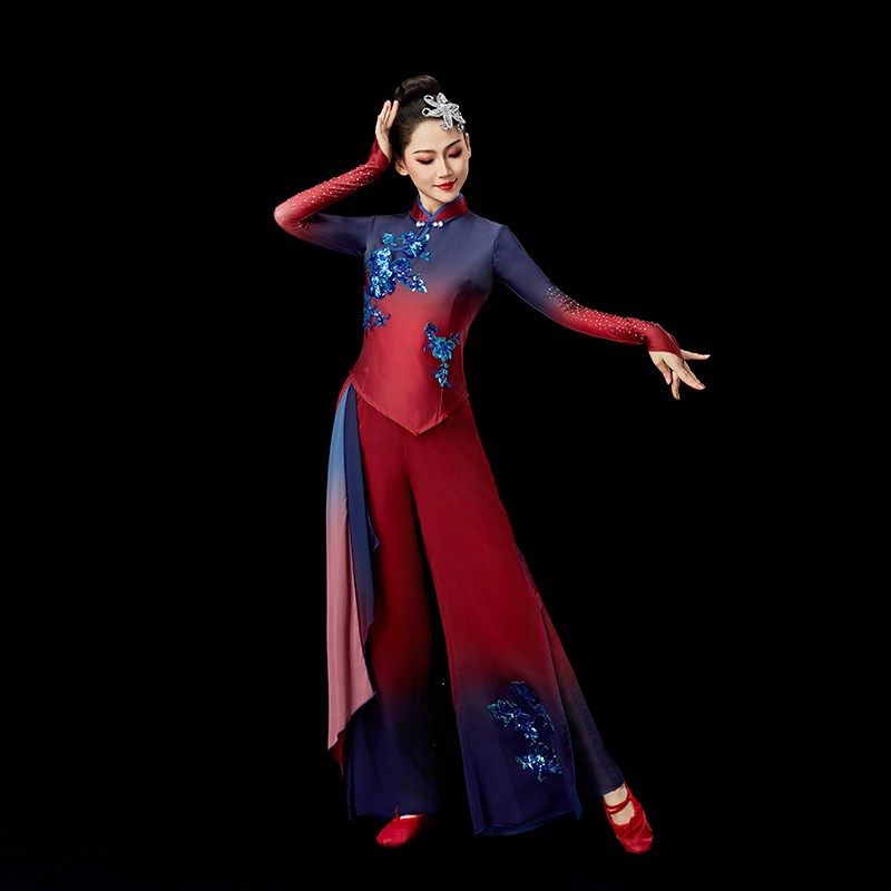 速发胶州秧歌舞蹈服中国风古典舞演出服飘逸伞舞扇子舞艺考服装成