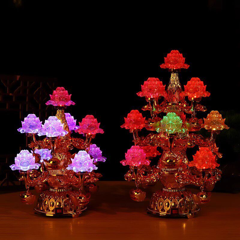 速发莲花灯插电款电子荷花灯家用摆件供灯装饰七彩变色红光灯