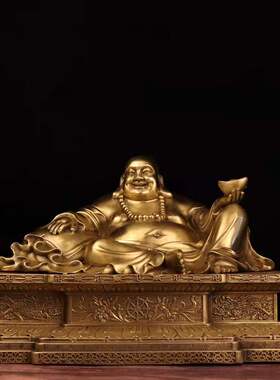 速发纯铜袋勒佛摆件拖元宝布弥佛大意金装佛家用供奉如肚笑佛招财