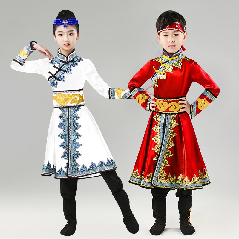 速发儿童演出服少数民族服装蒙古族男童蒙古袍藏族舞蹈蒙族表演服