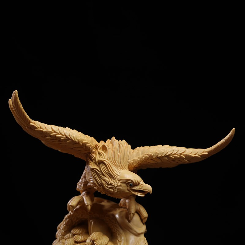 速发正宗小叶黄杨木精雕大展宏图老鹰大鹏摆件家居办公装饰品工艺
