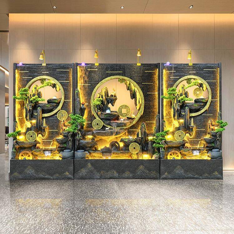 水幕墻水公屏司酒店別墅背景室內(nèi)外庭院花園假風(fēng)YWW山流魚池噴泉