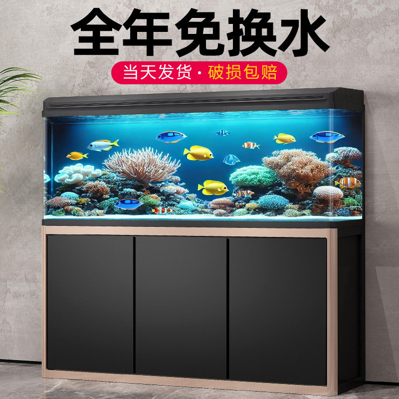 客厅落地免换水玻璃金鱼缸带柜