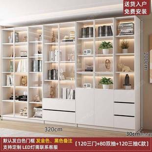 书柜家用带玻璃体门客厅一质靠墙代NSS现轻奢储物柜木书架展示柜