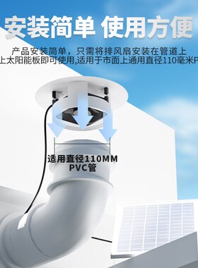 太阳能排风扇换气扇卫生间110PVCC管道通风机高效光伏抽机厕所屋