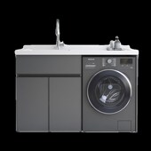 定制太空铝阳台洗l衣机柜组合洗池台面带搓衣板滚筒一体洗衣机伴